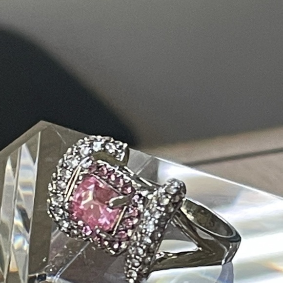 PINK & WHITE Sapphire STERLING SILVER RING 7 - Picture 9 of 10